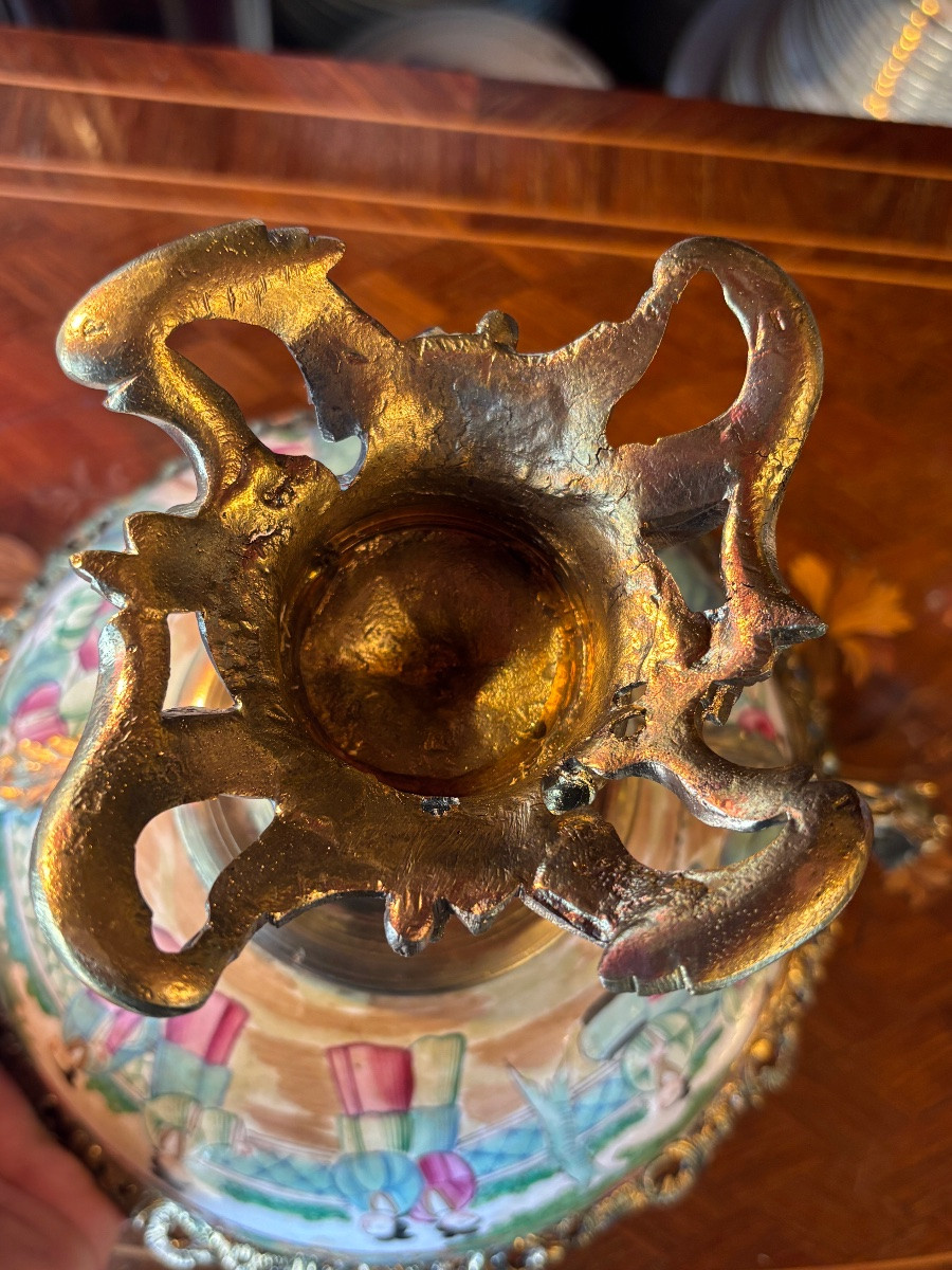 Cantonese Porcelain Cup, Bronze Mount, 19th Century-photo-2