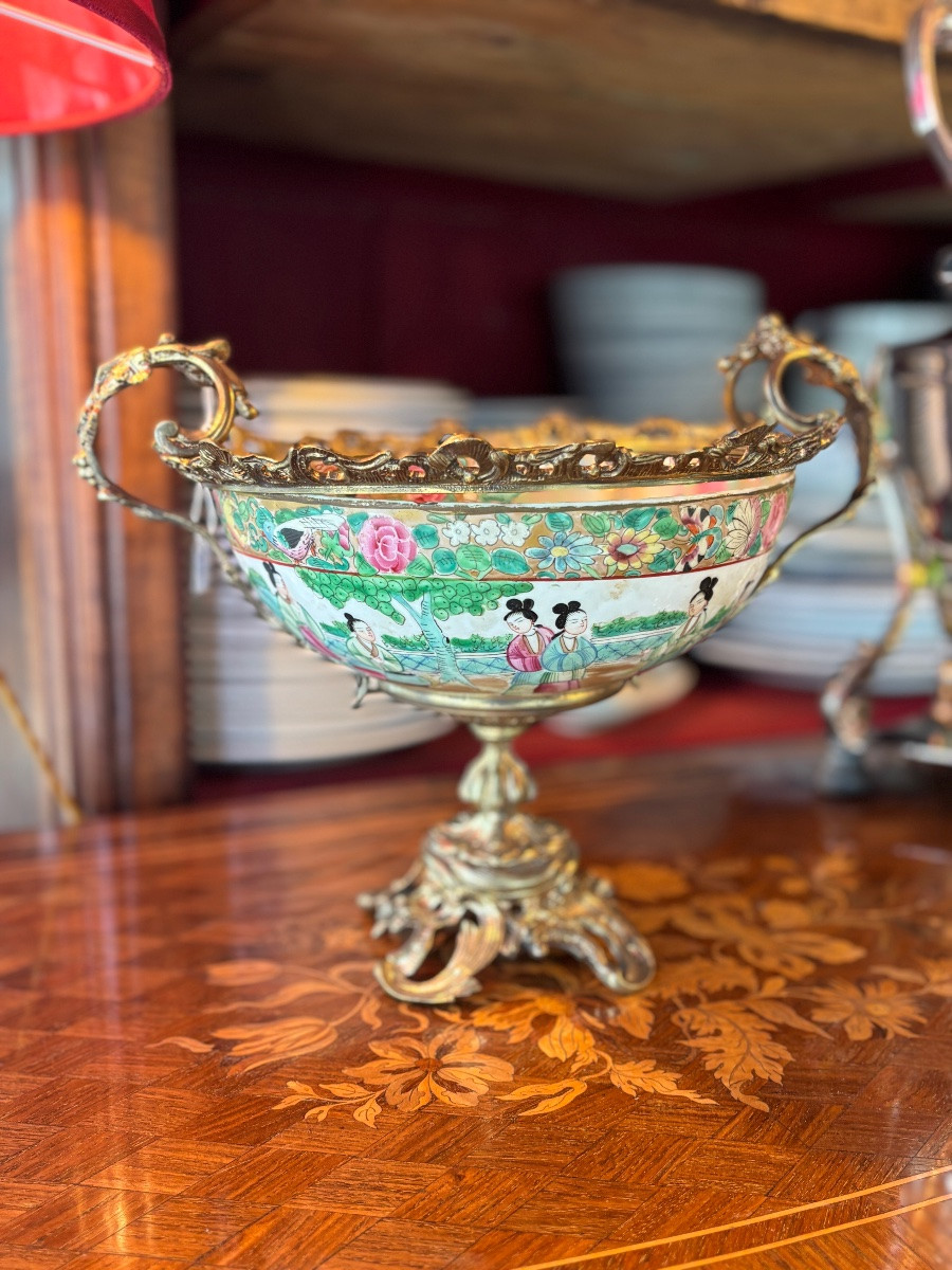 Cantonese Porcelain Cup, Bronze Mount, 19th Century-photo-4