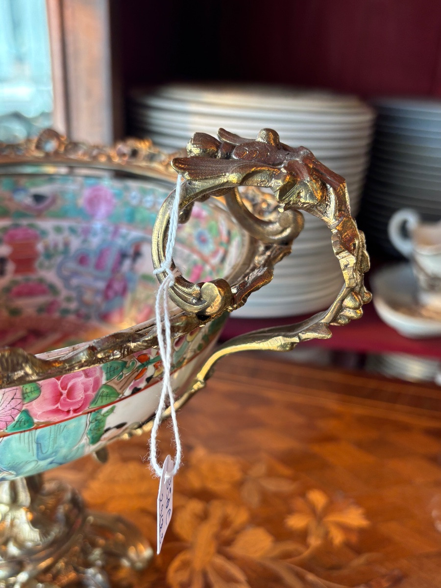 Cantonese Porcelain Cup, Bronze Mount, 19th Century-photo-8