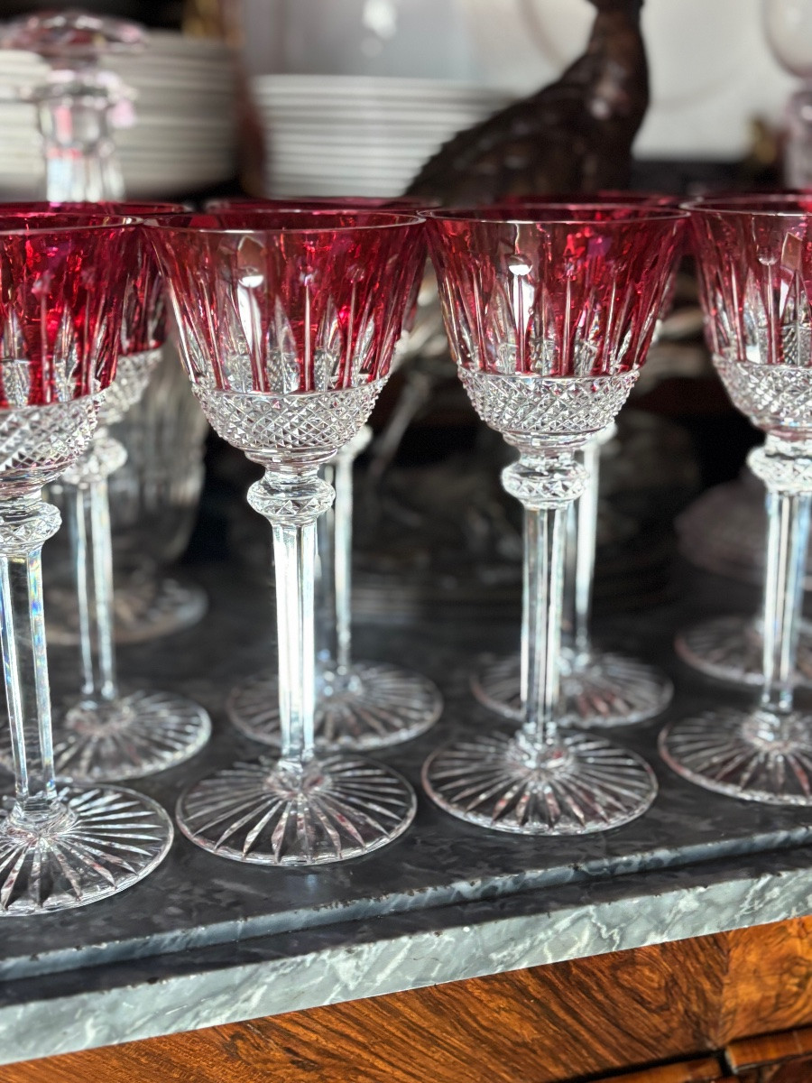 Beautiful Set Of 18 Saint Louis Tommy Rouge Glasses, Height 19.8cm-photo-4