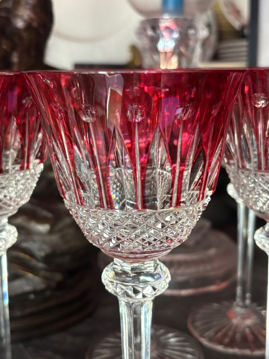 Beautiful Set Of 18 Saint Louis Tommy Rouge Glasses, Height 19.8cm-photo-4