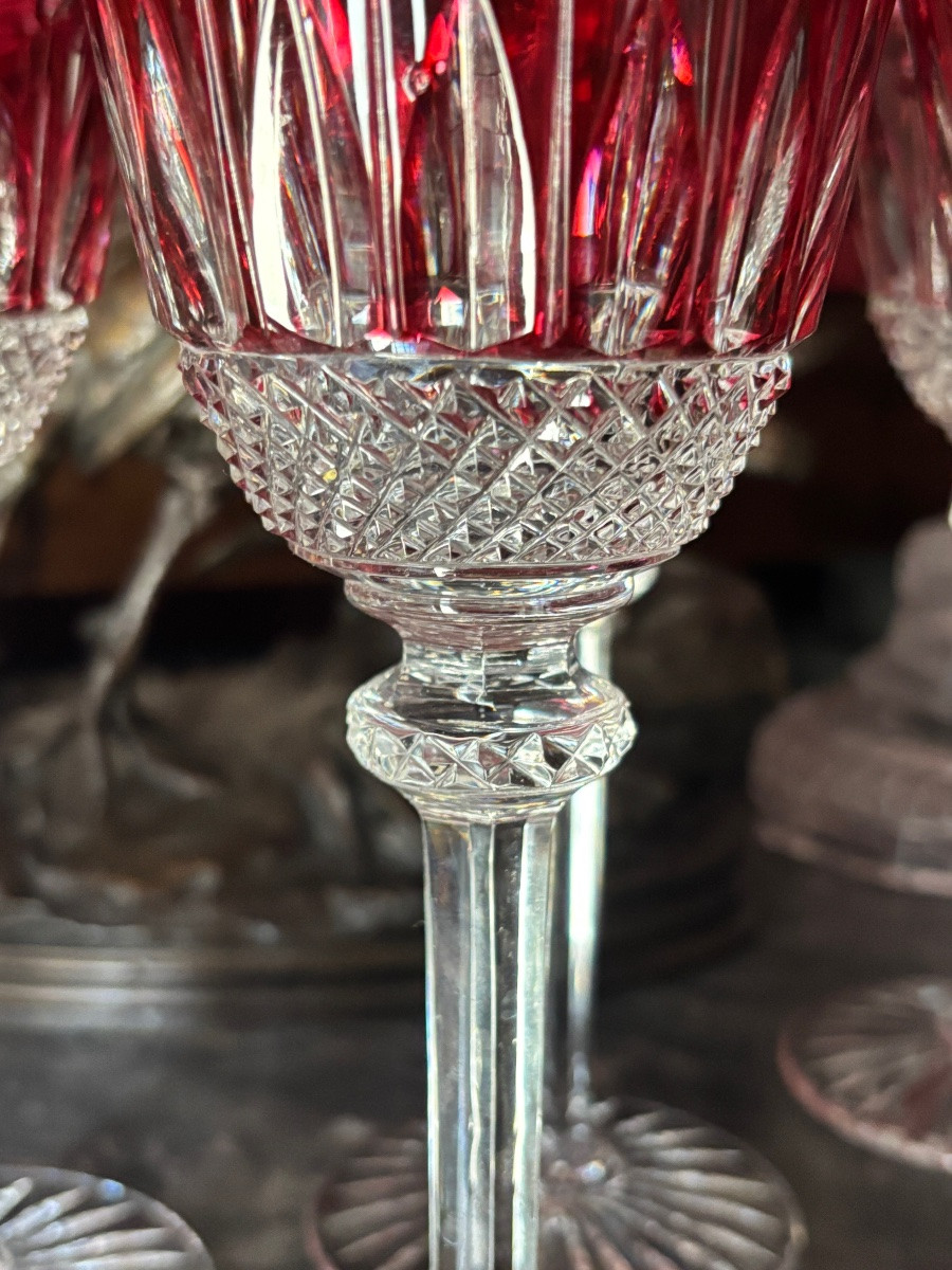 Beautiful Set Of 18 Saint Louis Tommy Rouge Glasses, Height 19.8cm-photo-5