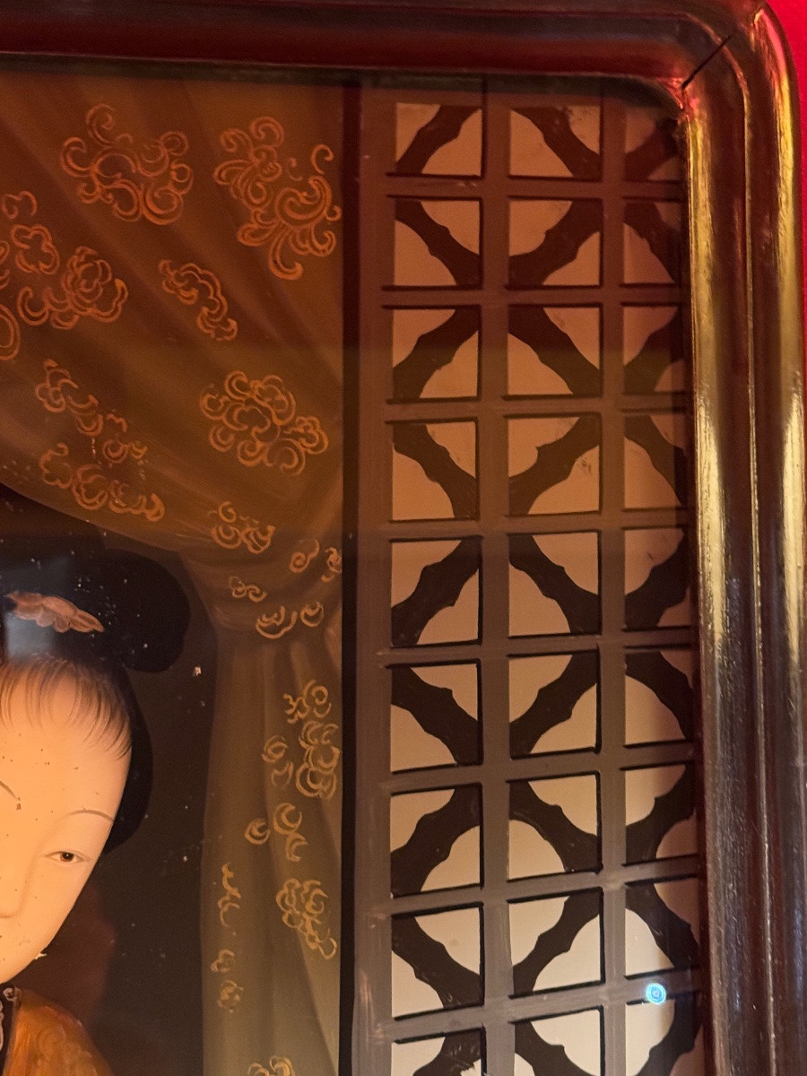 Japanese Reverse Glass Painting, Early 20th Century, 56.5cm X 37.5cm-photo-3