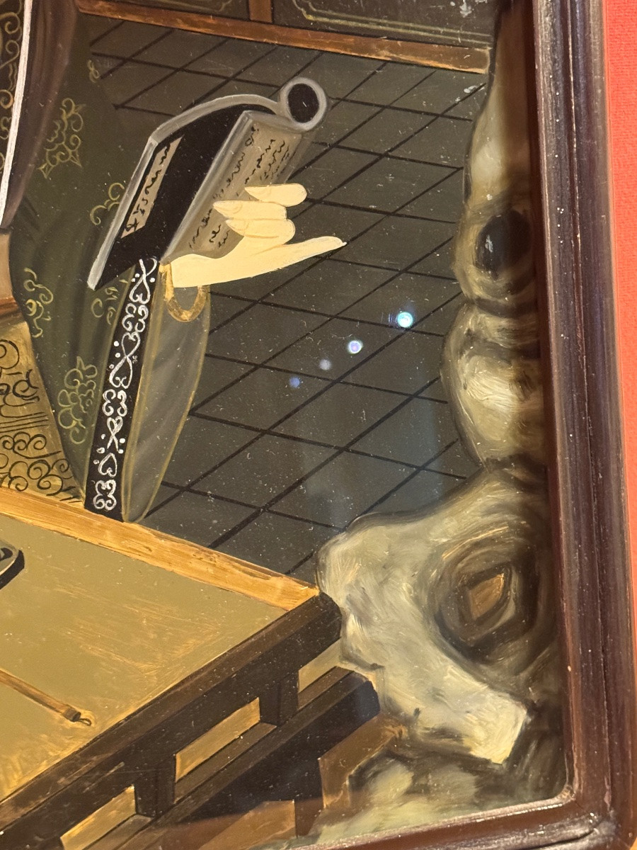 Japanese Reverse Glass Painting, Early 20th Century, 56.5cm X 37.5cm-photo-3