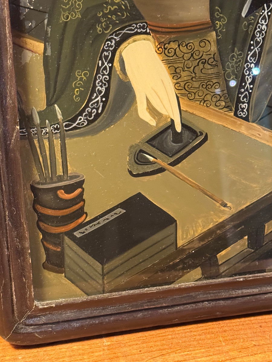 Japanese Reverse Glass Painting, Early 20th Century, 56.5cm X 37.5cm-photo-4