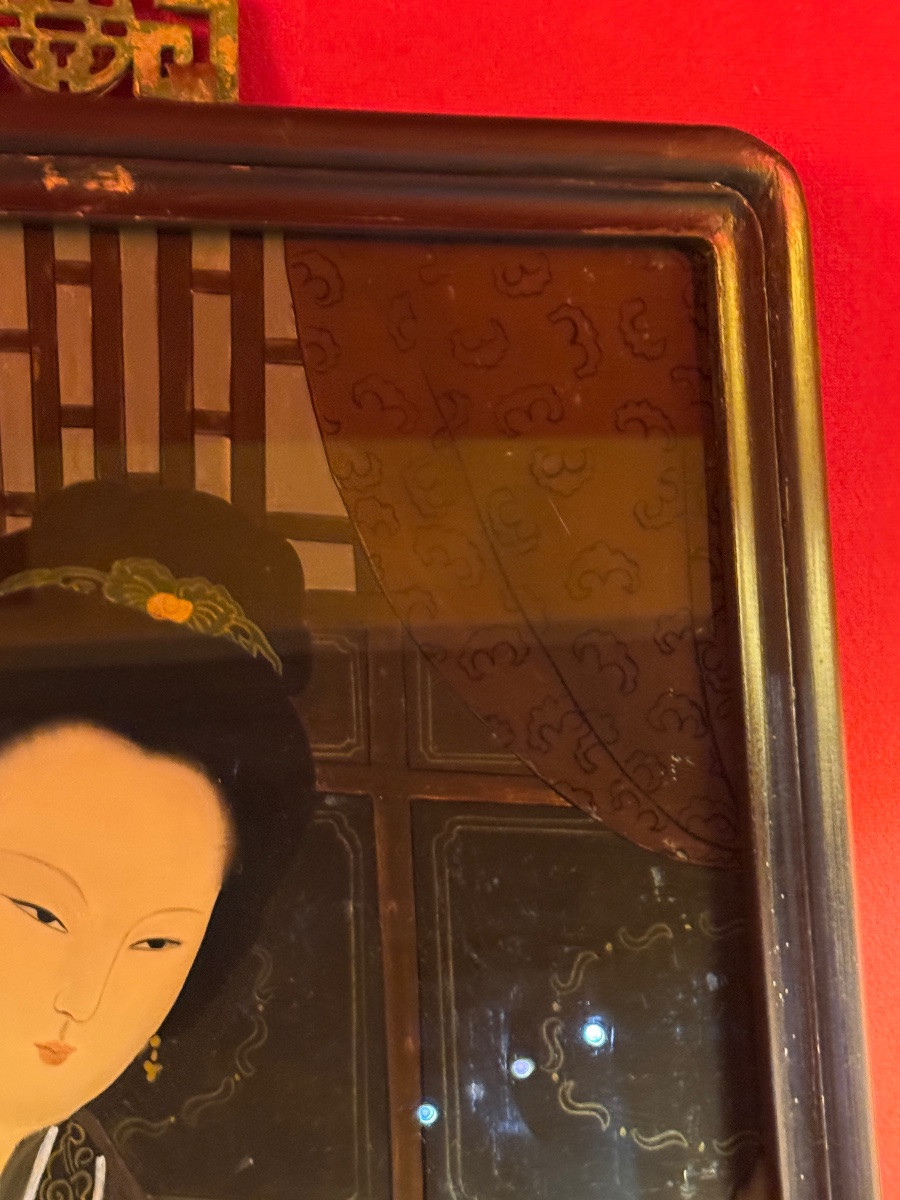 Japanese Reverse Glass Painting, Early 20th Century, 56.5cm X 37.5cm-photo-1