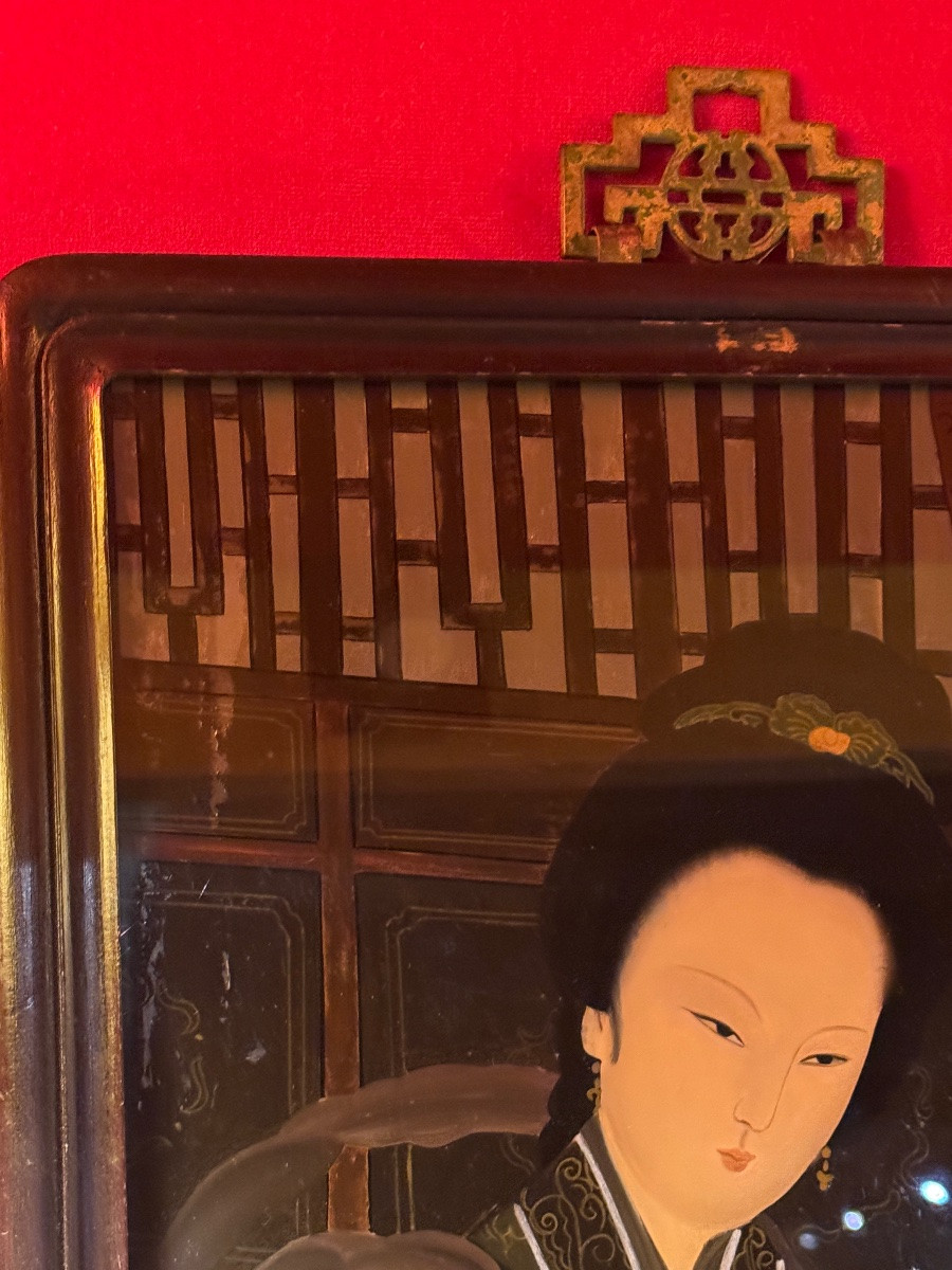 Japanese Reverse Glass Painting, Early 20th Century, 56.5cm X 37.5cm-photo-2