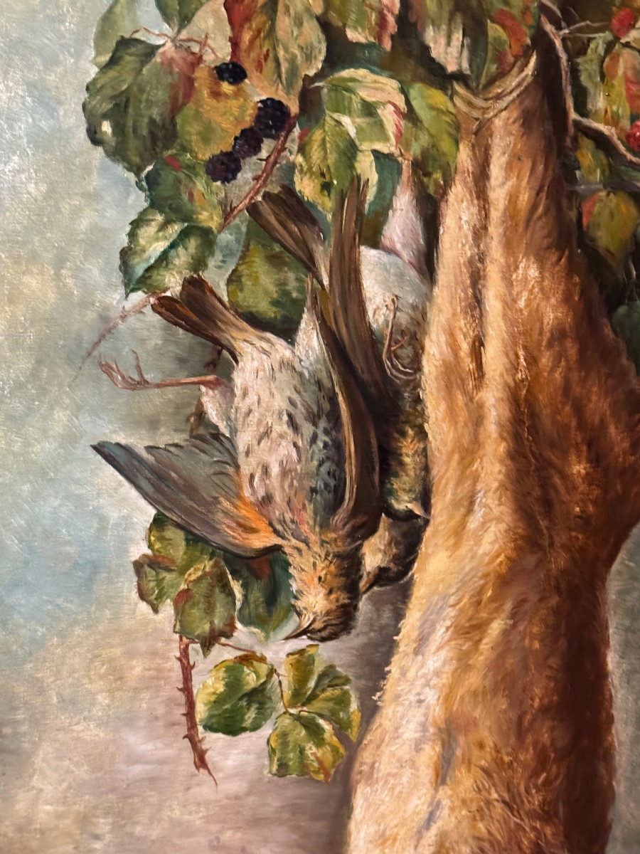 Paire de très grandes  natures morte aux gibiers 150cm de haut XIXème huile sur toile-photo-2