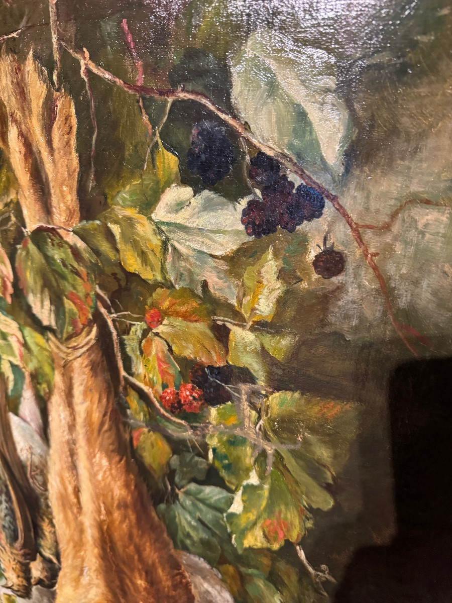 Paire de très grandes  natures morte aux gibiers 150cm de haut XIXème huile sur toile-photo-7