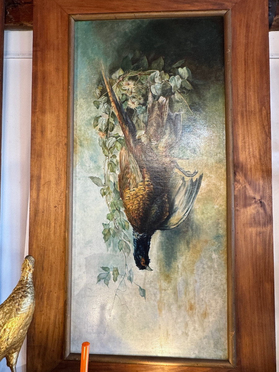 Paire de très grandes  natures morte aux gibiers 150cm de haut XIXème huile sur toile-photo-1