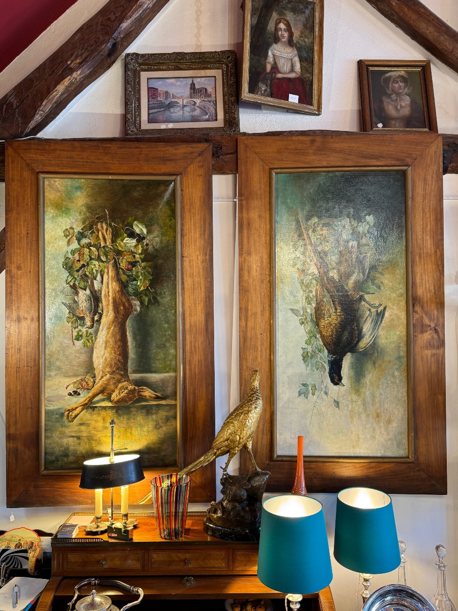 Paire de très grandes  natures morte aux gibiers 150cm de haut XIXème huile sur toile