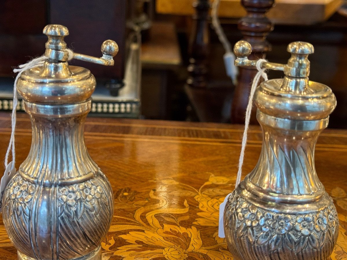 Paire de moulins à poivre art nouveau en argent massif 800-photo-4