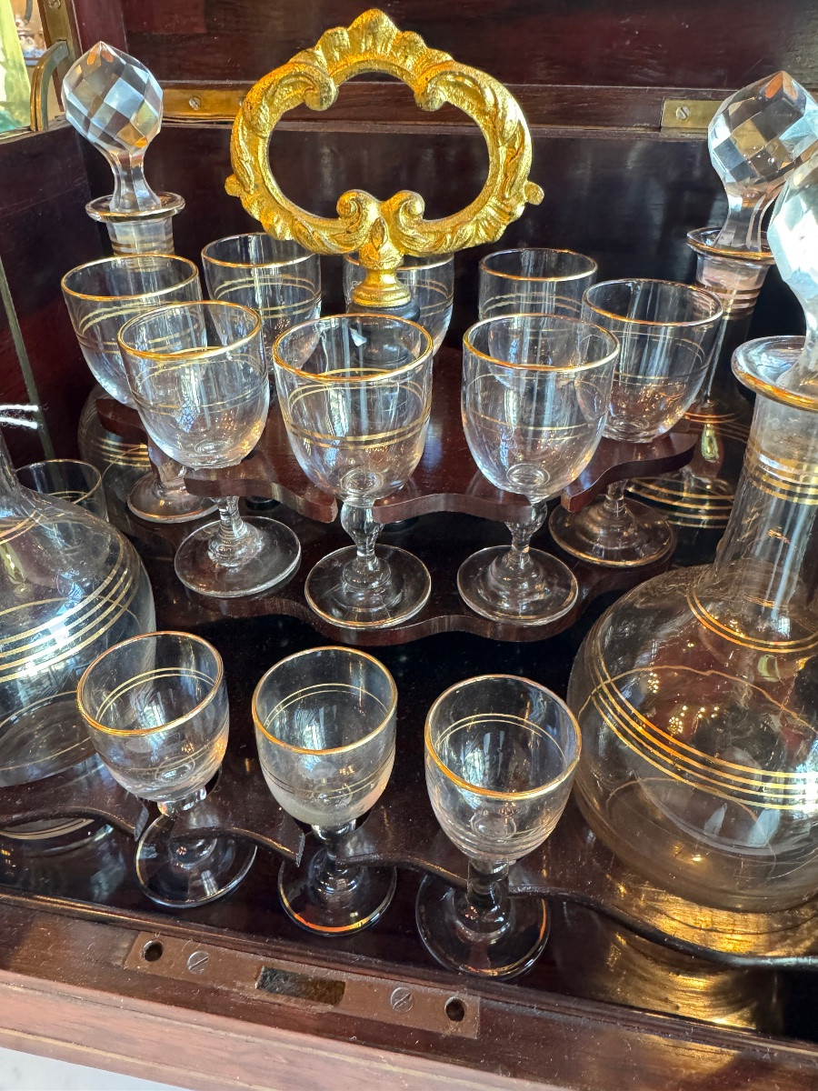 19th Century Liquor Cellar, Bottles And Gilded Glasses-photo-2