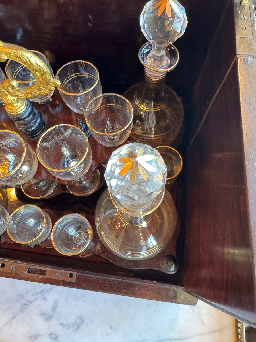 19th Century Liquor Cellar, Bottles And Gilded Glasses-photo-4