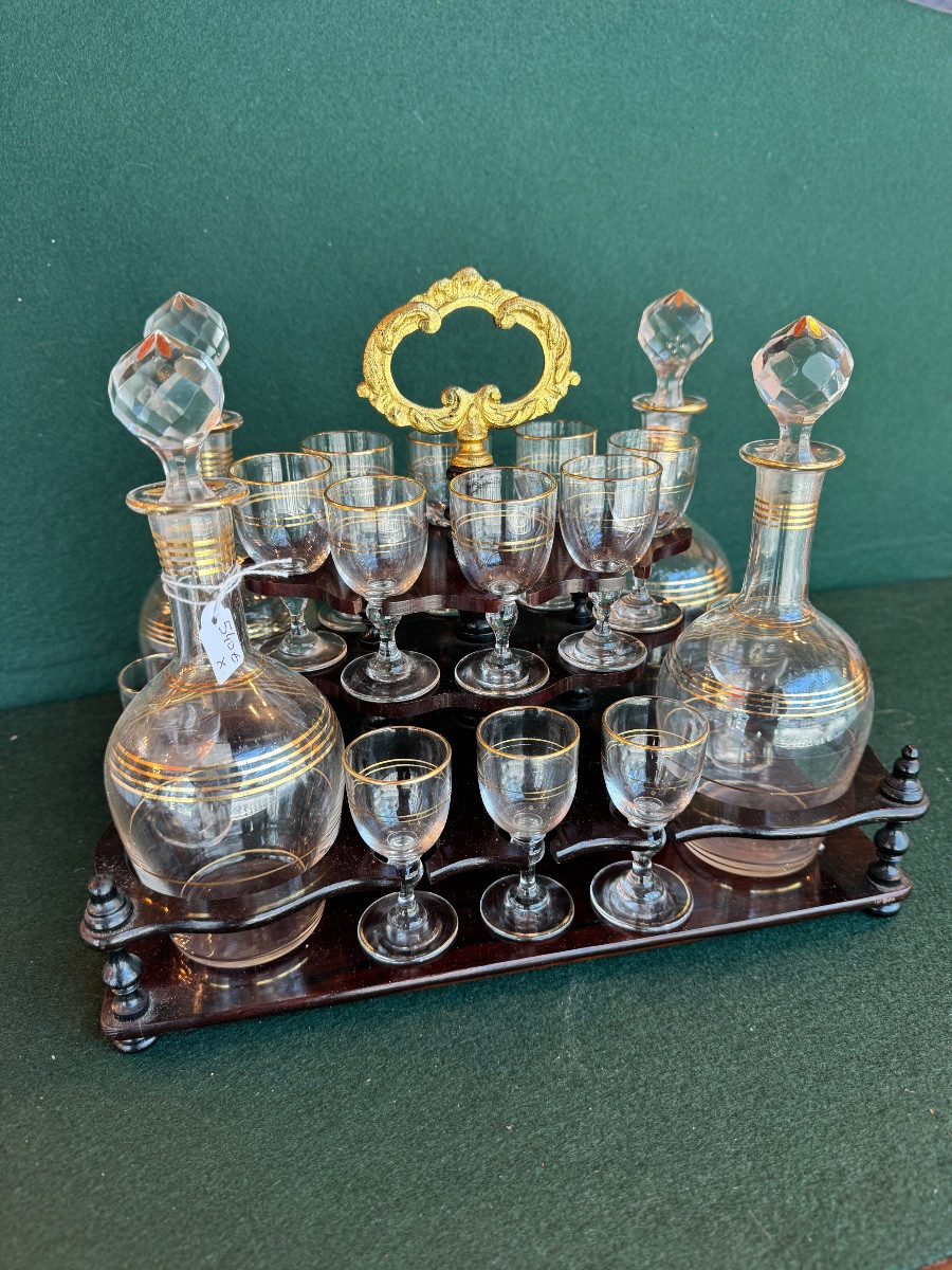 19th Century Liquor Cellar, Bottles And Gilded Glasses-photo-4