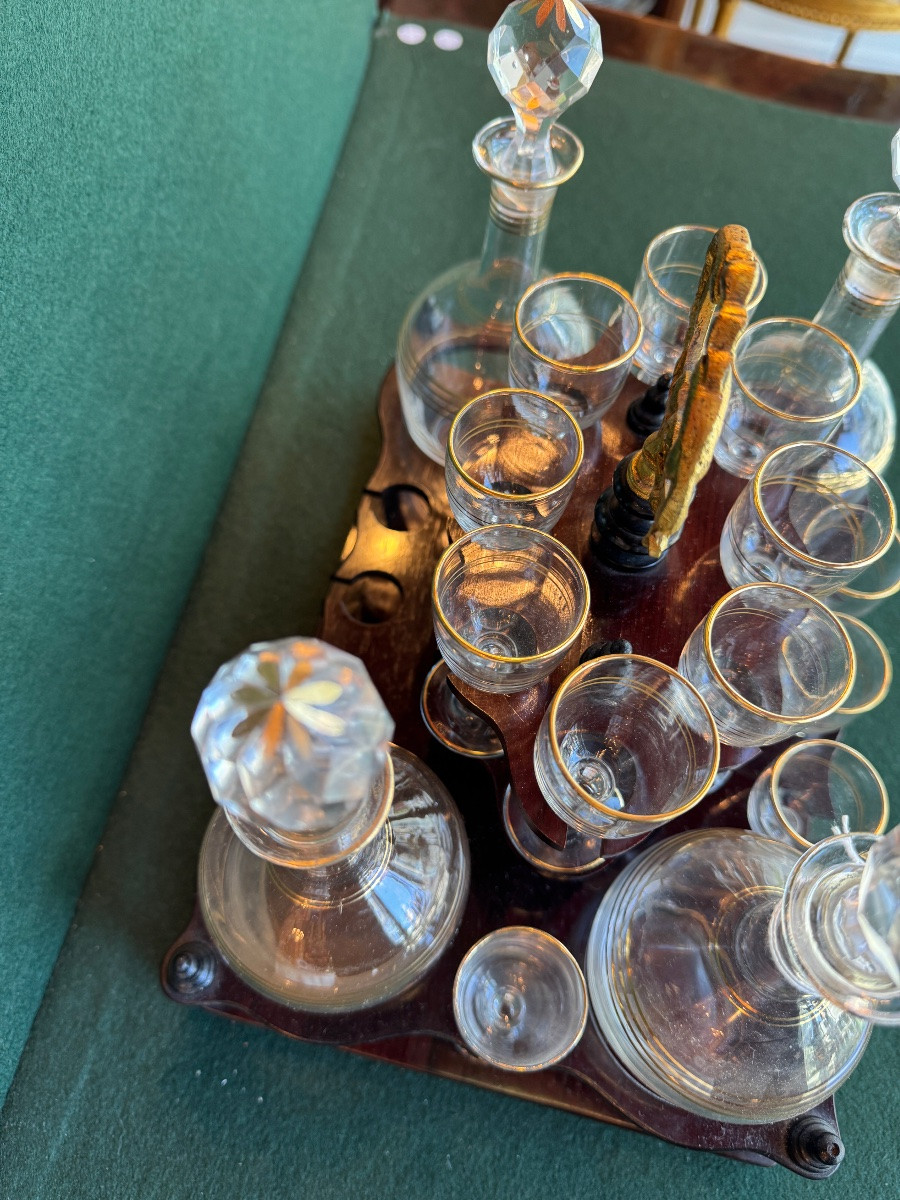 19th Century Liquor Cellar, Bottles And Gilded Glasses-photo-5
