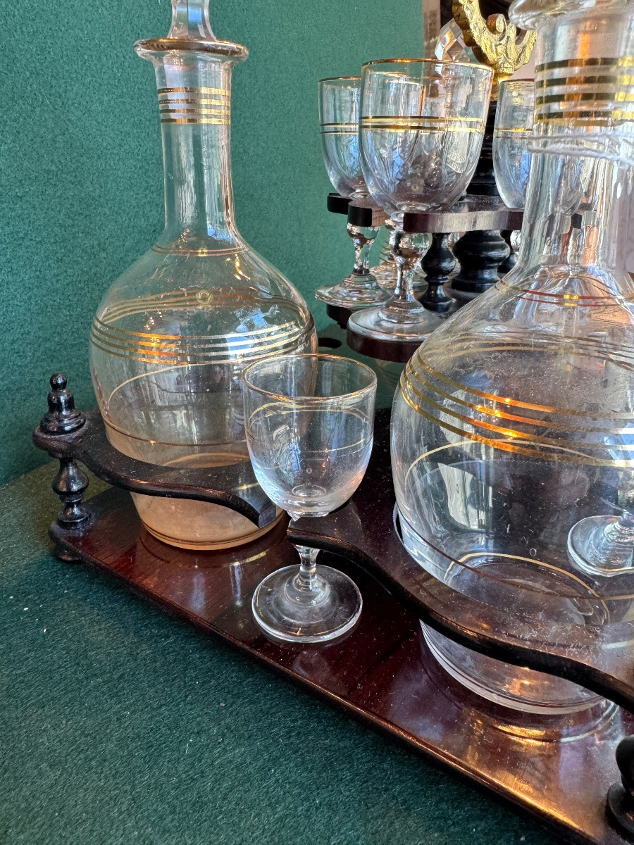 19th Century Liquor Cellar, Bottles And Gilded Glasses-photo-6