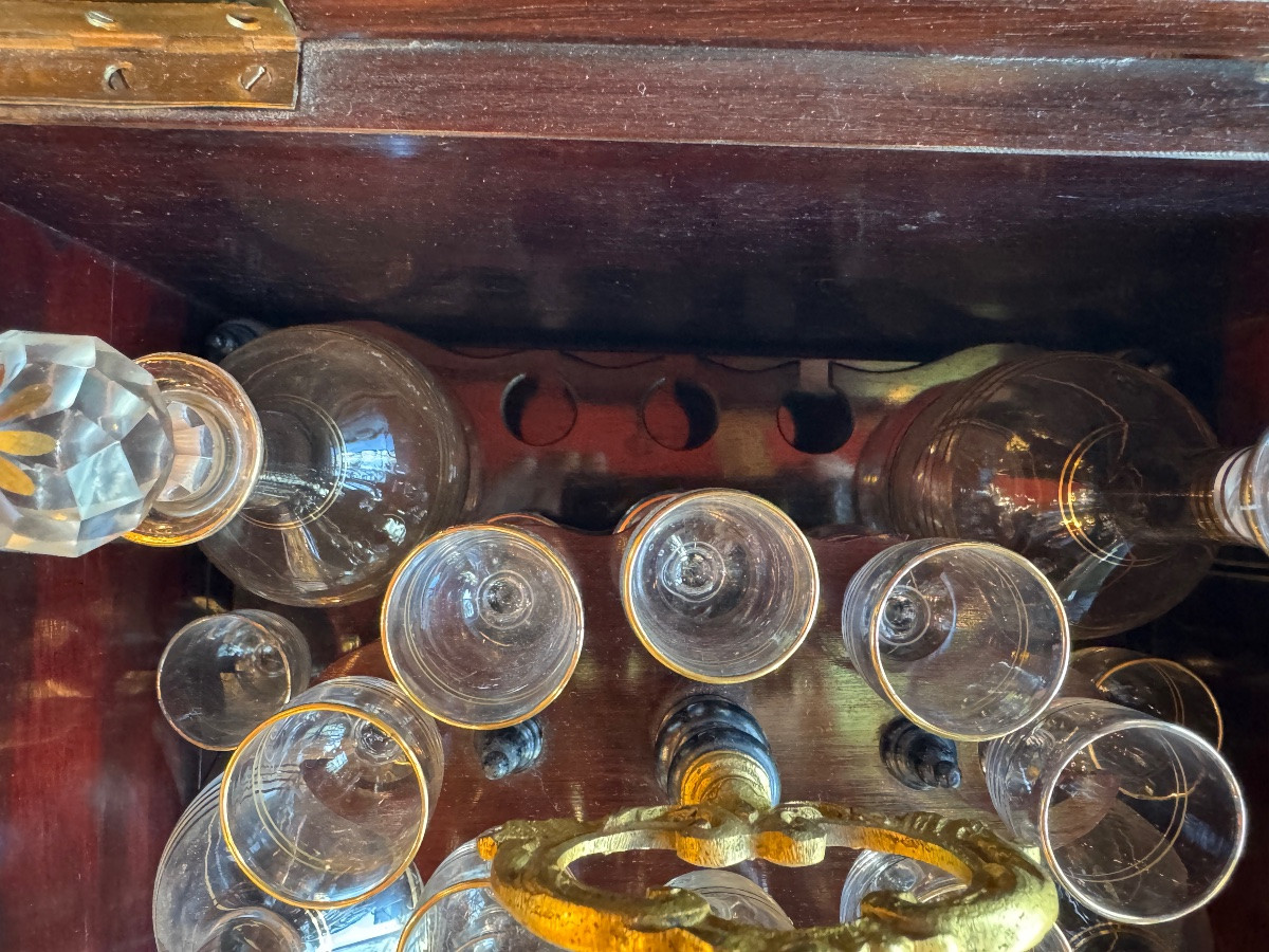 19th Century Liquor Cellar, Bottles And Gilded Glasses-photo-8