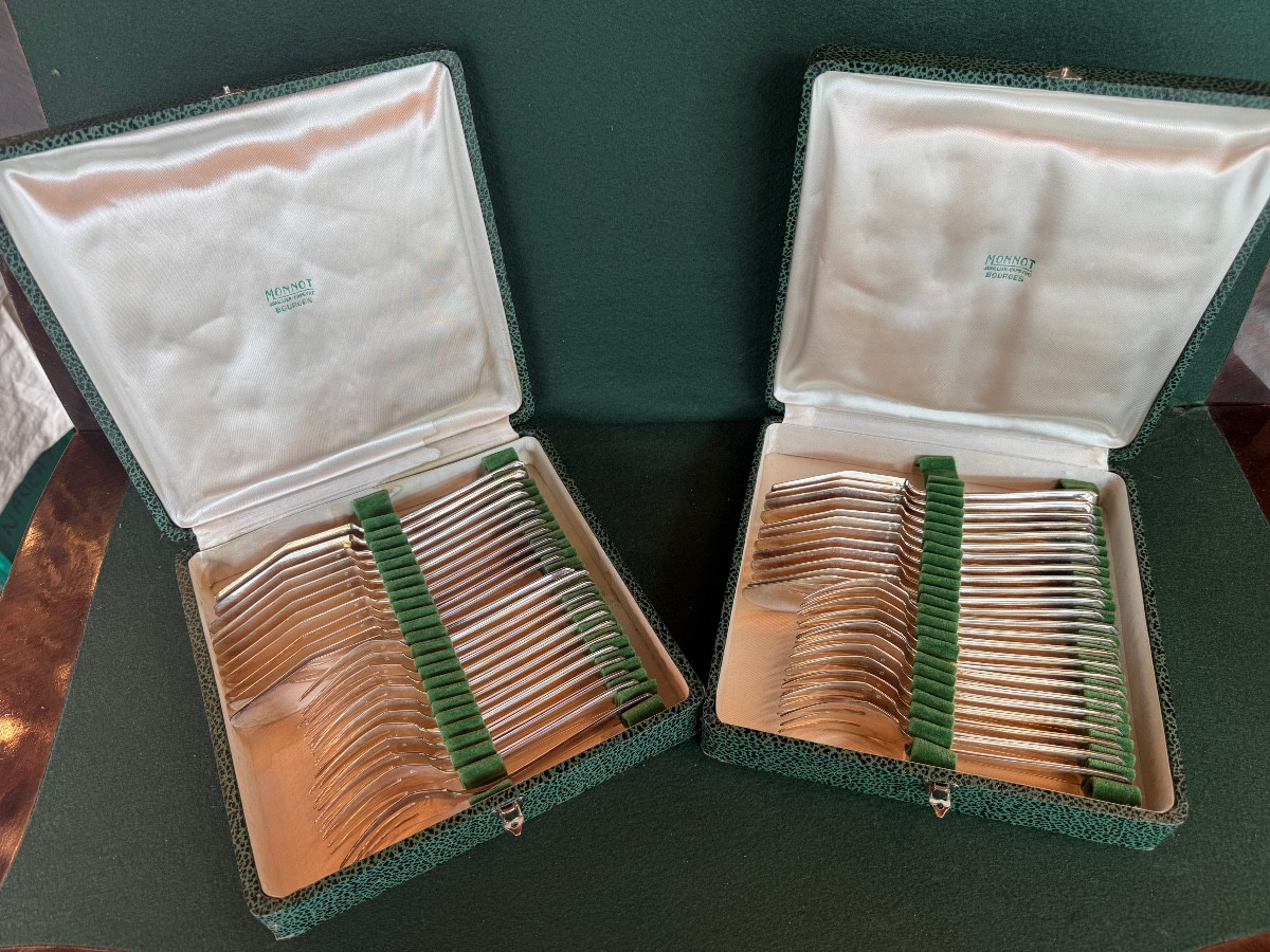 Rare Art Deco Silver-plated Fish Cutlery For 24 People