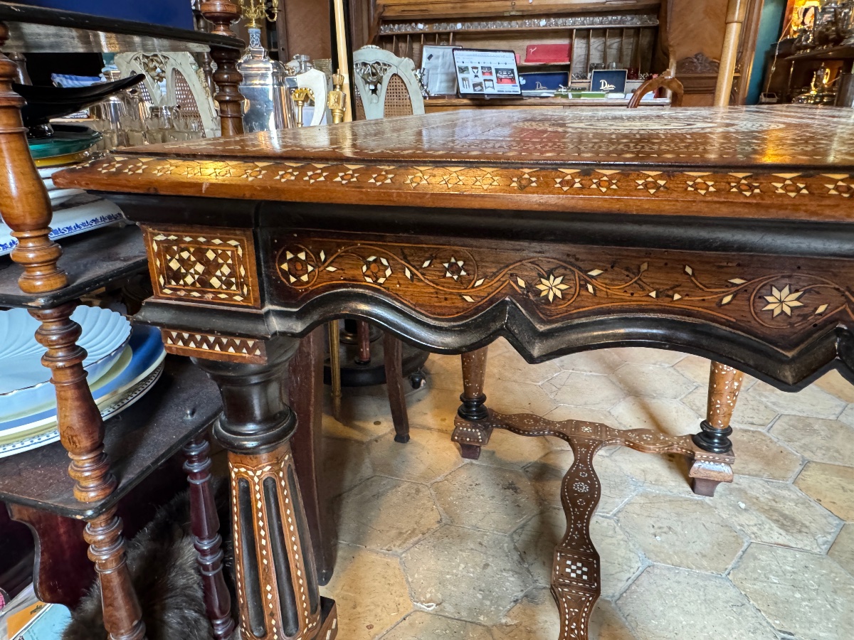 Coffee Table, Console Table, Desk, With Medallions, 18th-century Style From The 19th Century, Inlaid With Ivory-photo-4