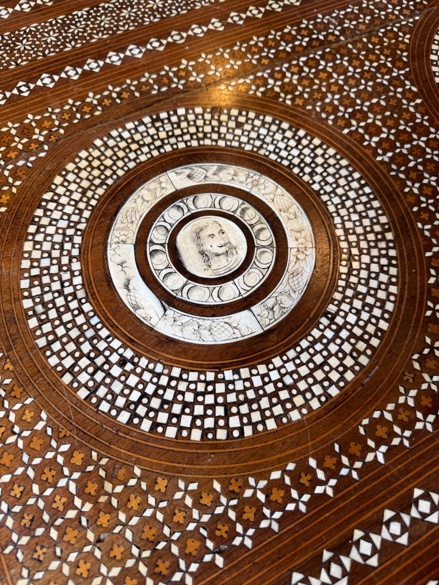 Coffee Table, Console Table, Desk, With Medallions, 18th-century Style From The 19th Century, Inlaid With Ivory-photo-8