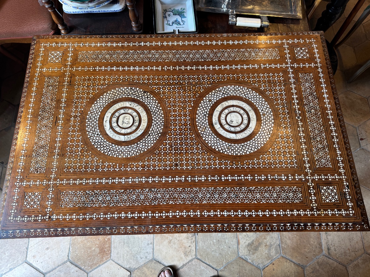 Coffee Table, Console Table, Desk, With Medallions, 18th-century Style From The 19th Century, Inlaid With Ivory