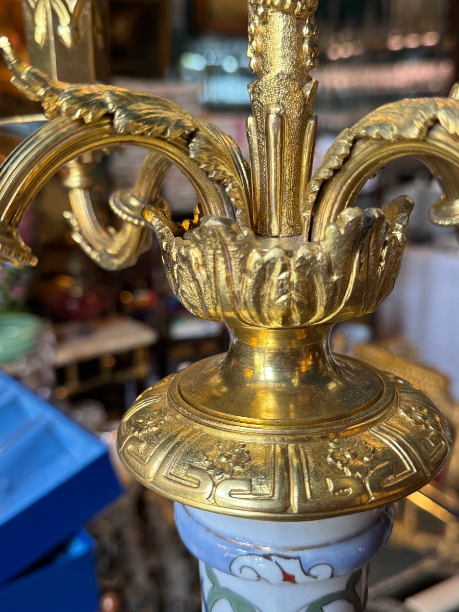 A Beautiful Pair Of Large, Hand-decorated 19th-century Porcelain Candelabras-photo-3