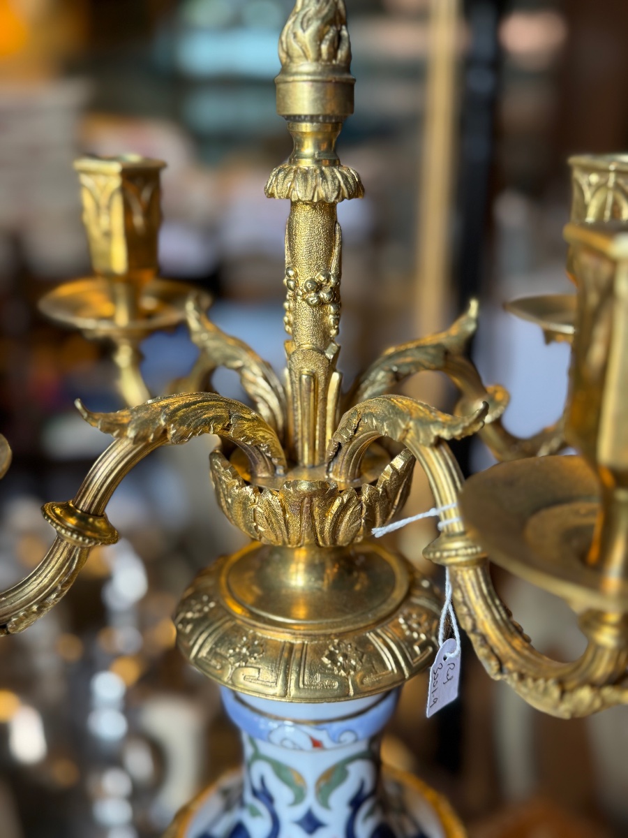 A Beautiful Pair Of Large, Hand-decorated 19th-century Porcelain Candelabras-photo-4
