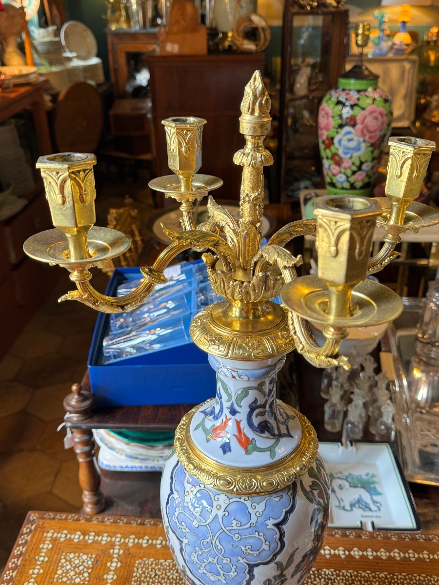 A Beautiful Pair Of Large, Hand-decorated 19th-century Porcelain Candelabras-photo-4