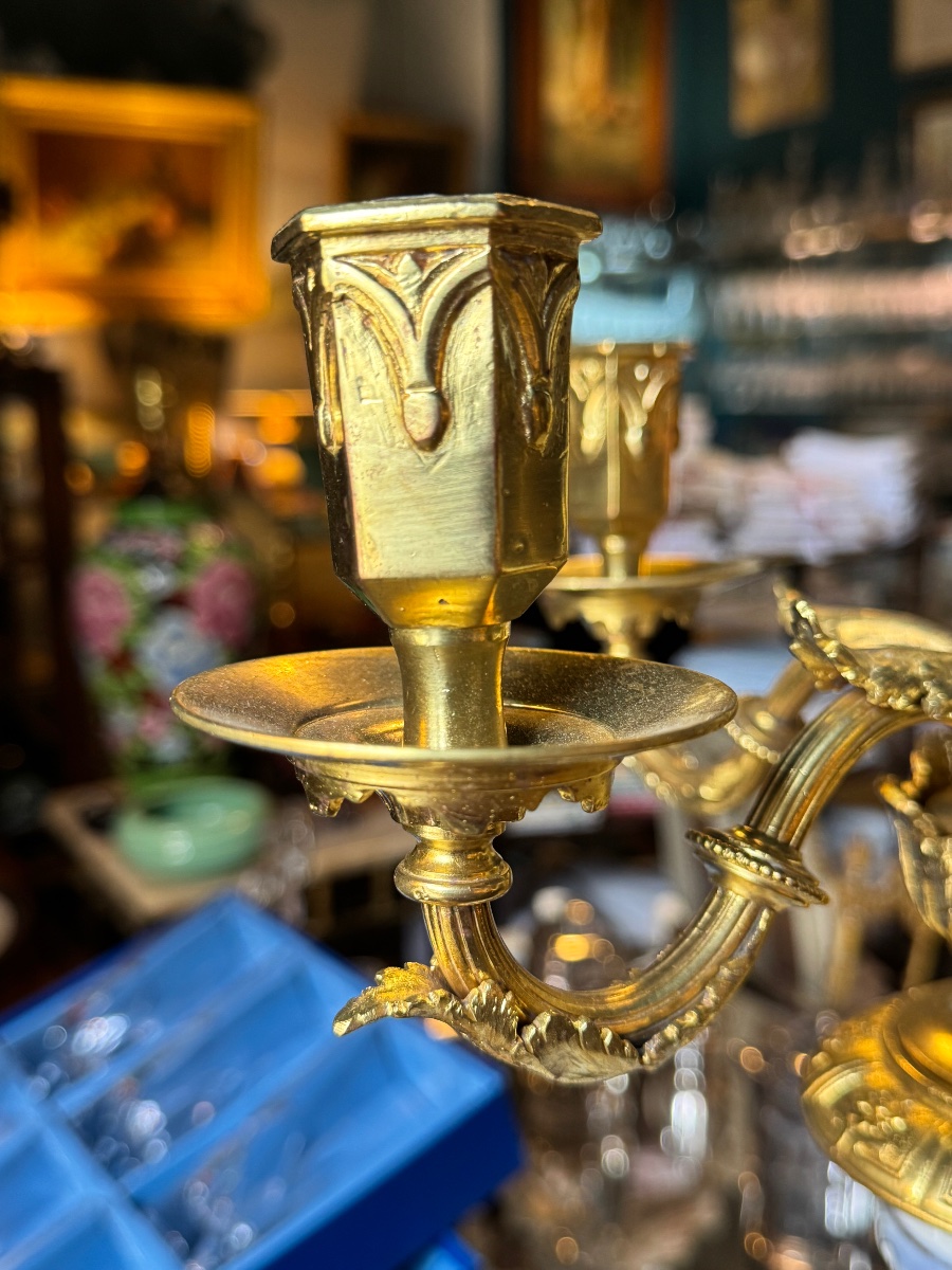 A Beautiful Pair Of Large, Hand-decorated 19th-century Porcelain Candelabras-photo-6