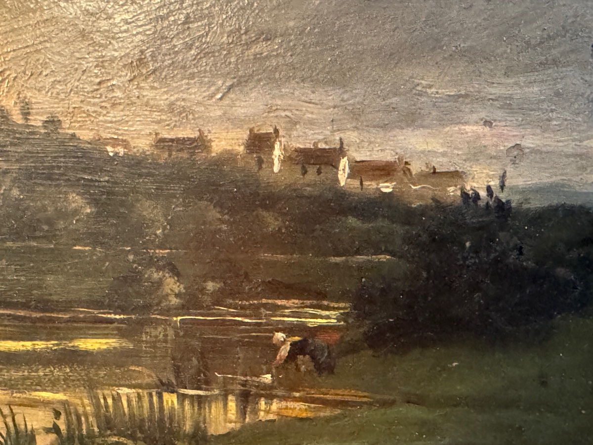 Charles François Daubigny (1817–1878) “the Washwoman By The Oise” On Panel -photo-3