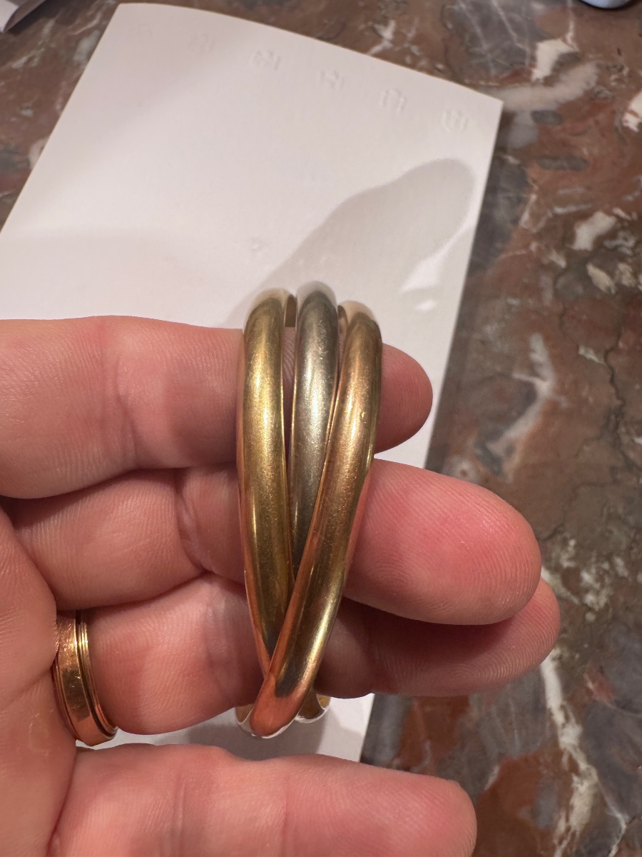 Stunning And Rare Cartier Trinity Xl Bracelet, 85 Grams, 3-tone Gold-photo-3