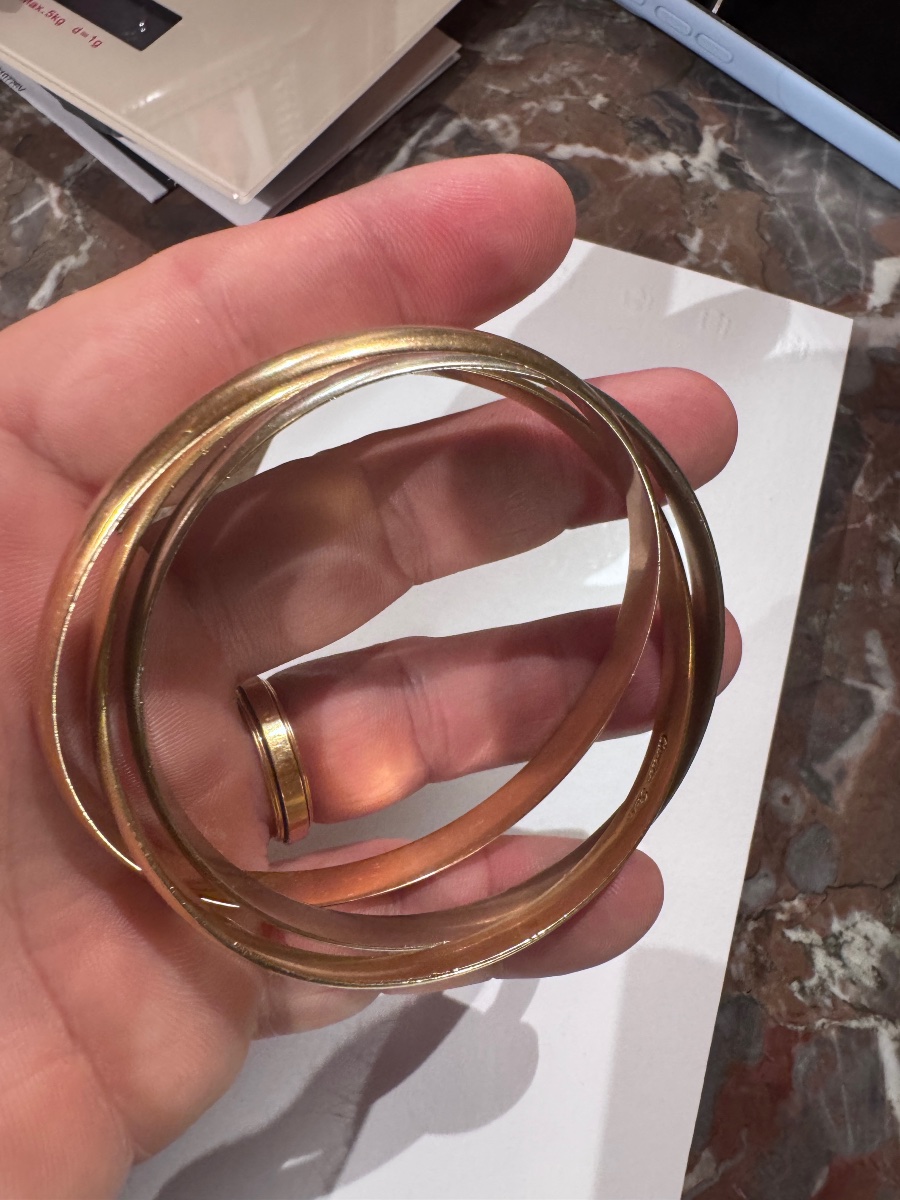 Stunning And Rare Cartier Trinity Xl Bracelet, 85 Grams, 3-tone Gold-photo-4