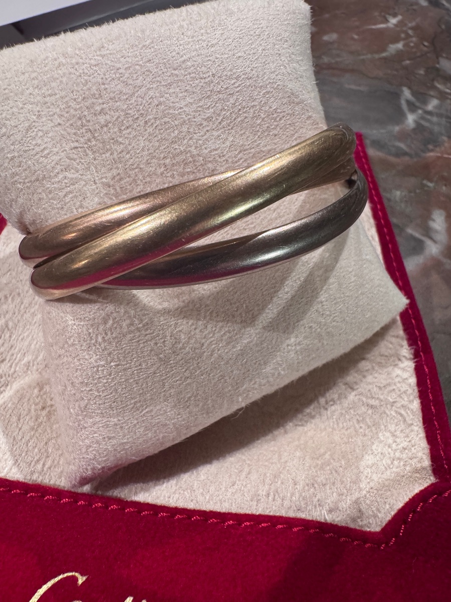 Stunning And Rare Cartier Trinity Xl Bracelet, 85 Grams, 3-tone Gold-photo-4