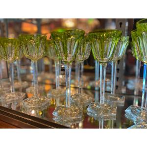 8 Baccarat Harcourt Glasses Signed Color Moss 