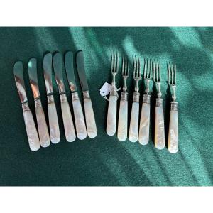 6 Forks And 6 Dessert/cheese Knives With Mother-of-pearl Handles