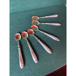 6 cuillères à glace, manche en argent poinçon minerve 