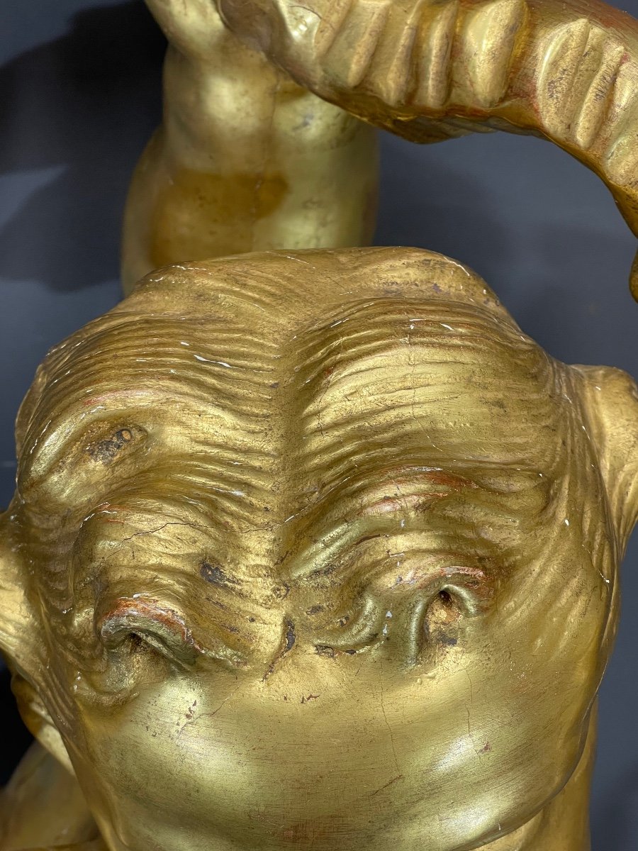 Pair Of Large Cherubs In Golden Wood XVIII Eme (cherubim, Putti, Angels)-photo-6