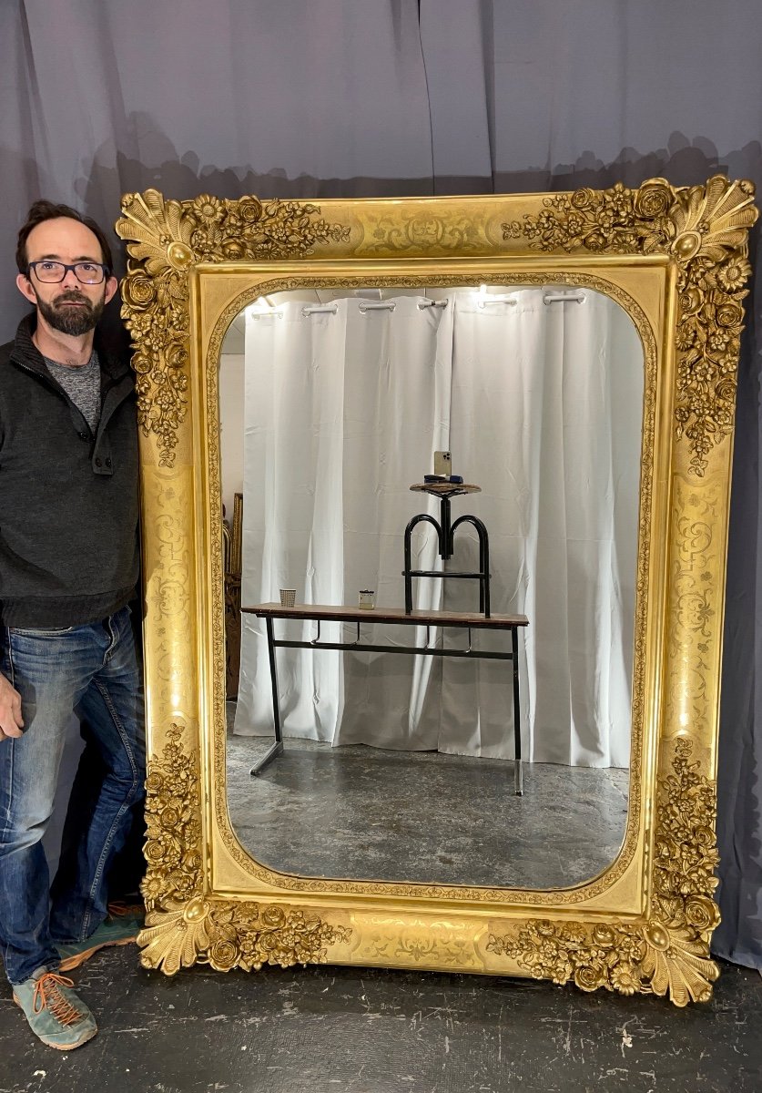 Large 19th Century Mirror High 180 X 134 Cm Charles X, Exceptional Model, Very Good Condition
