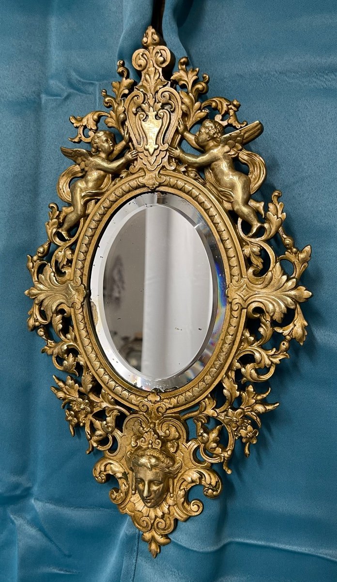 Miroir En Bronze époque Napoléon III .décor De Putti-photo-2