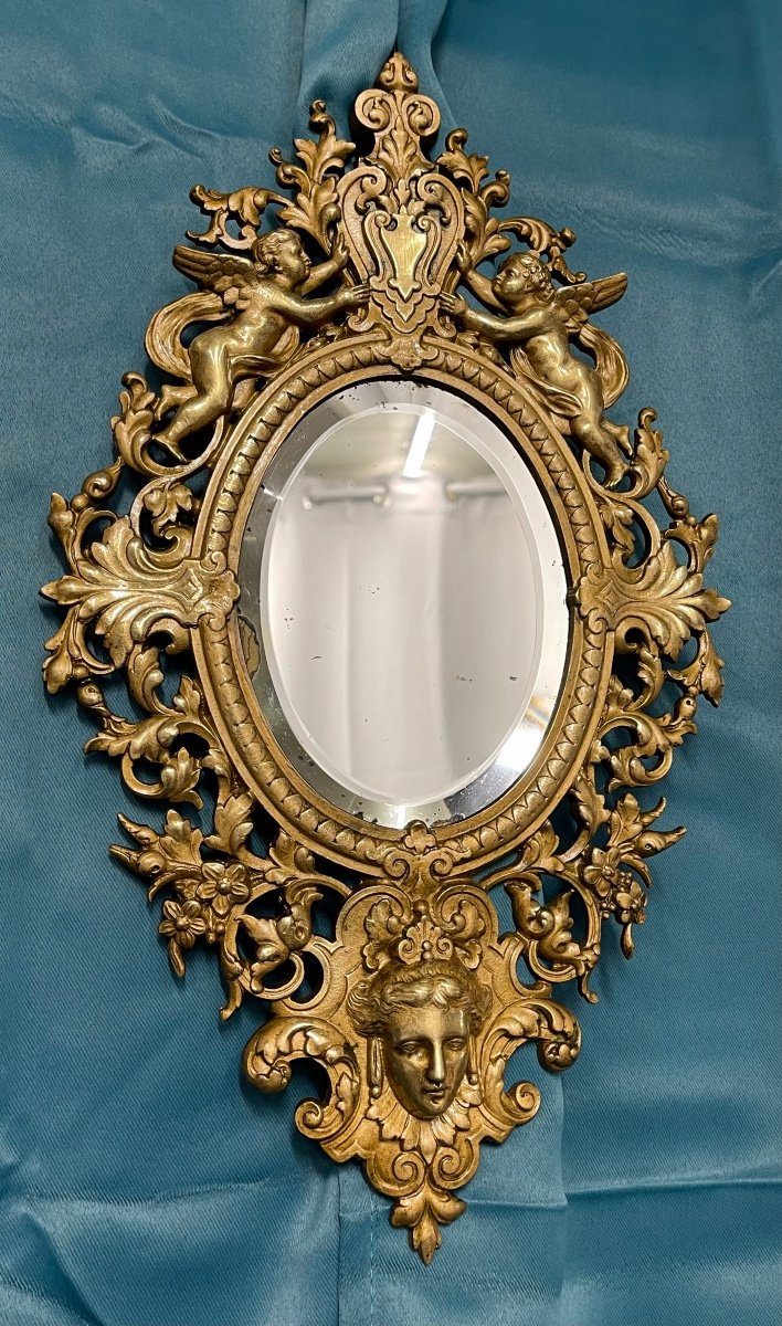 Miroir En Bronze époque Napoléon III .décor De Putti-photo-1