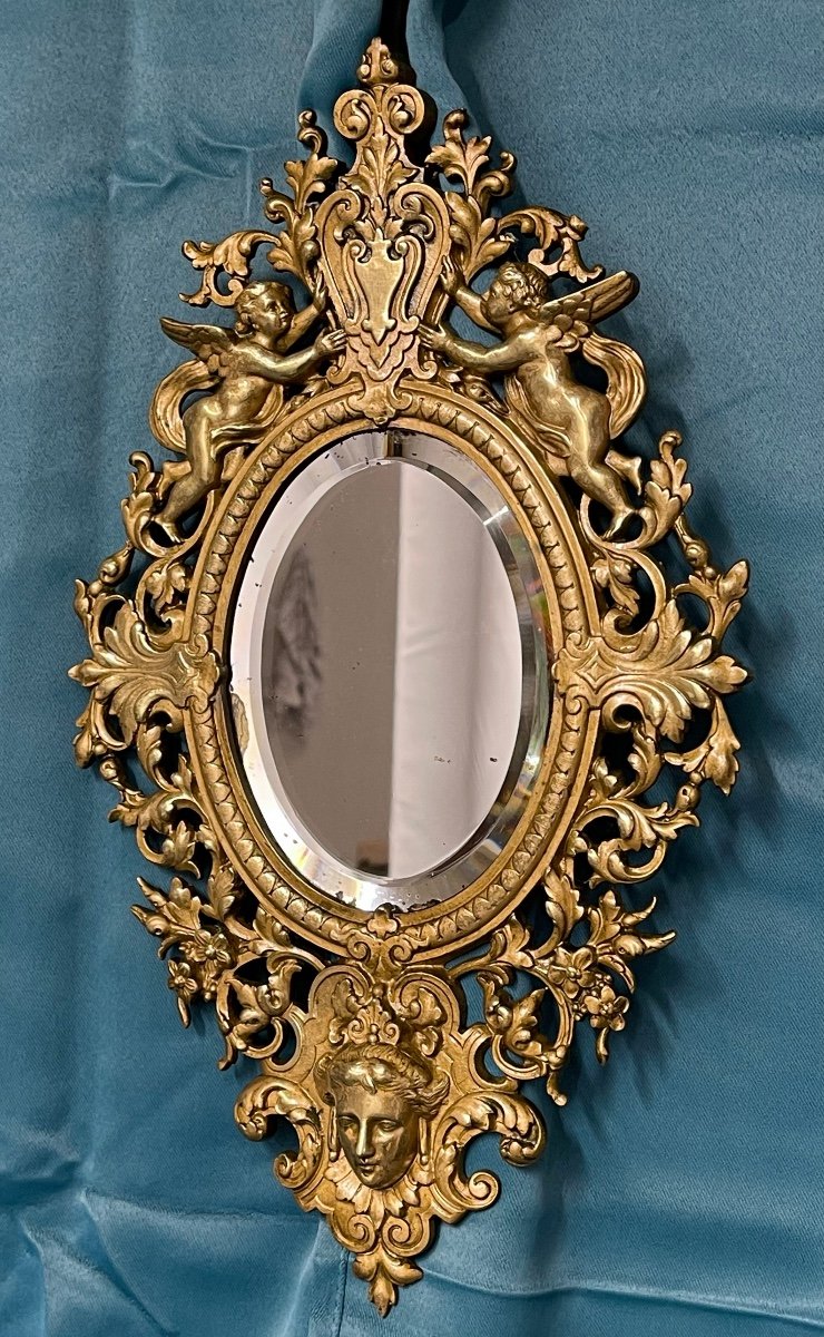 Bronze Mirror Napoleon III Period. Decor From Putti-photo-3