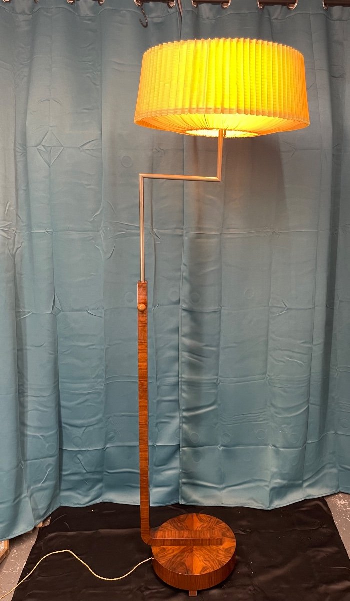 Lampadaire,liseuse Art Déco 1930 En Palissandre Abat-jour D’origine -photo-2