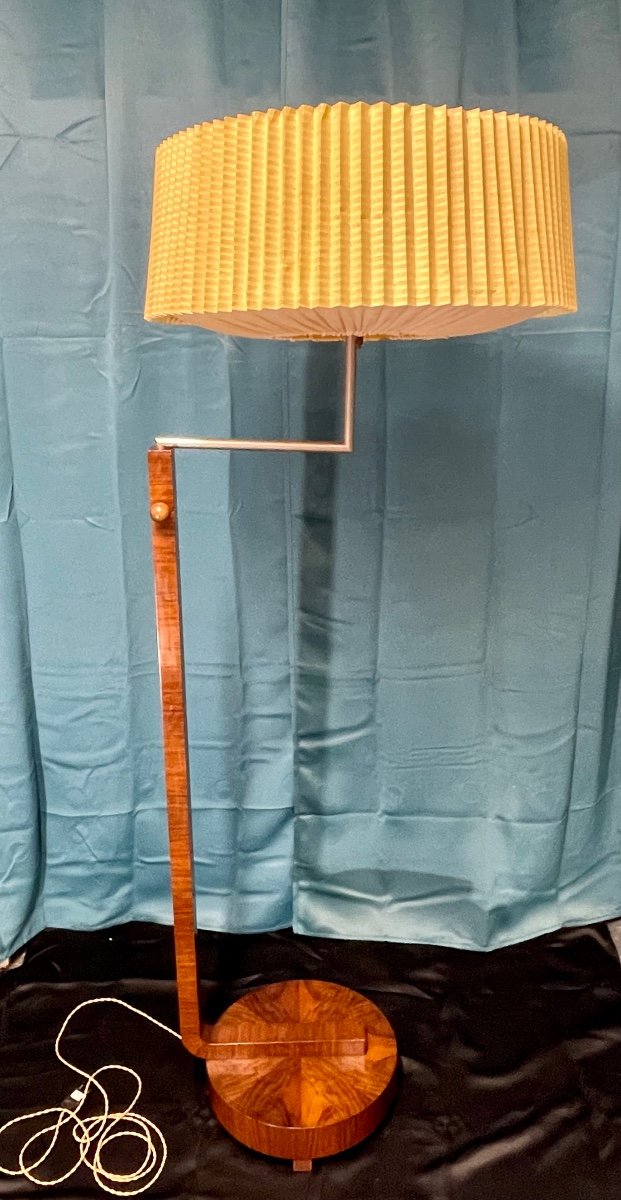 Lampadaire,liseuse Art Déco 1930 En Palissandre Abat-jour D’origine -photo-8