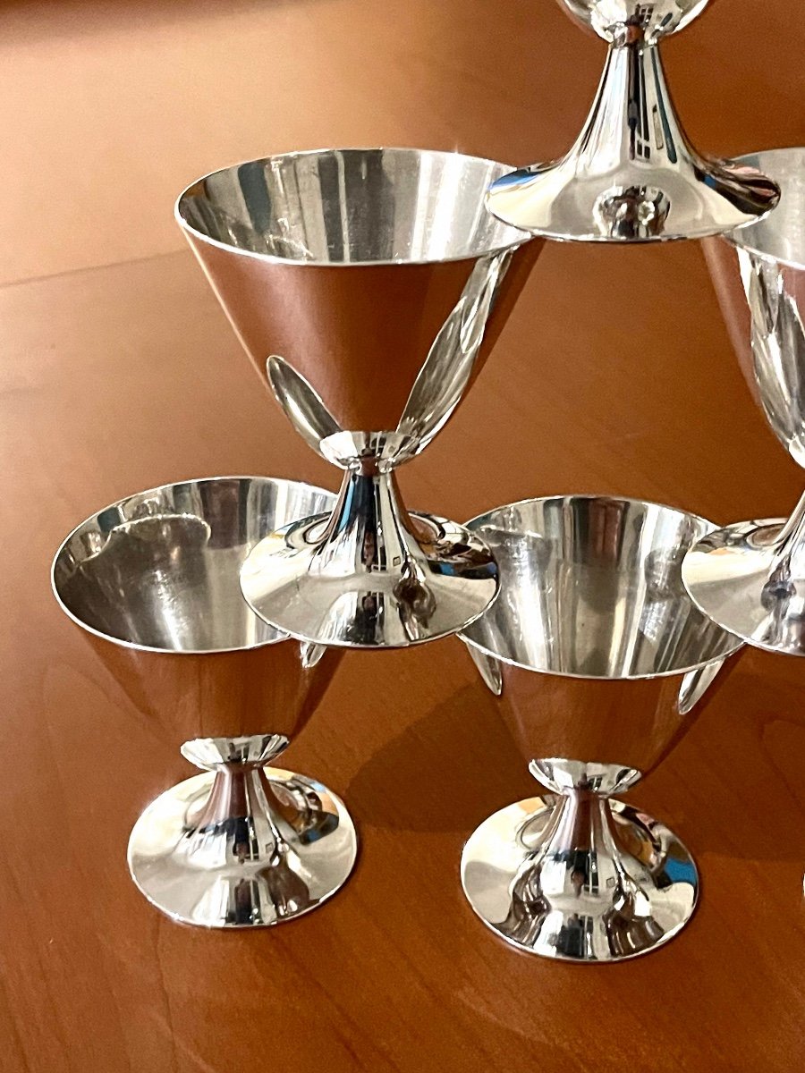 Christofle & Jean charles Moreux,6 Verres ,coupes En Métal Argenté 1940 -photo-2