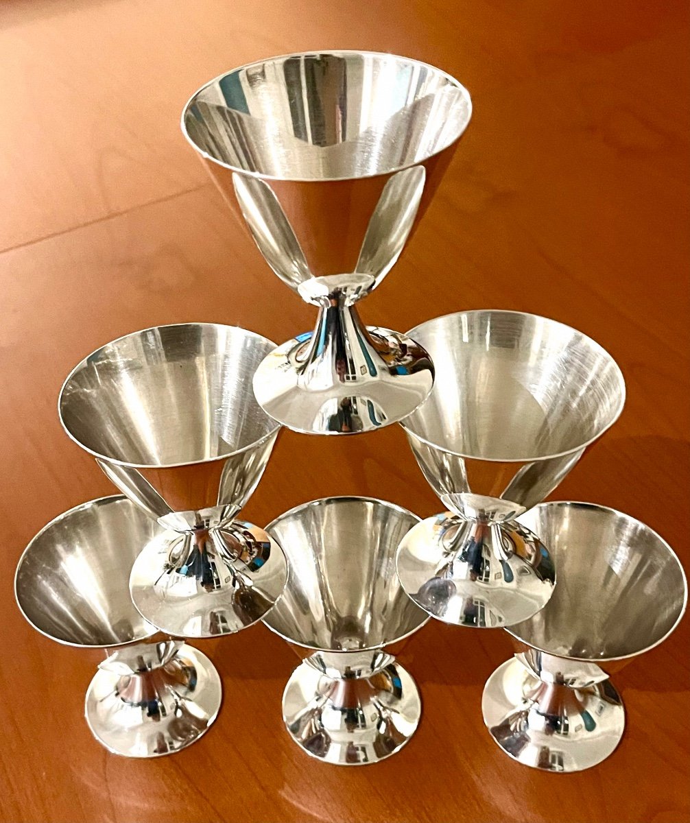 Christofle & Jean charles Moreux,6 Verres ,coupes En Métal Argenté 1940 