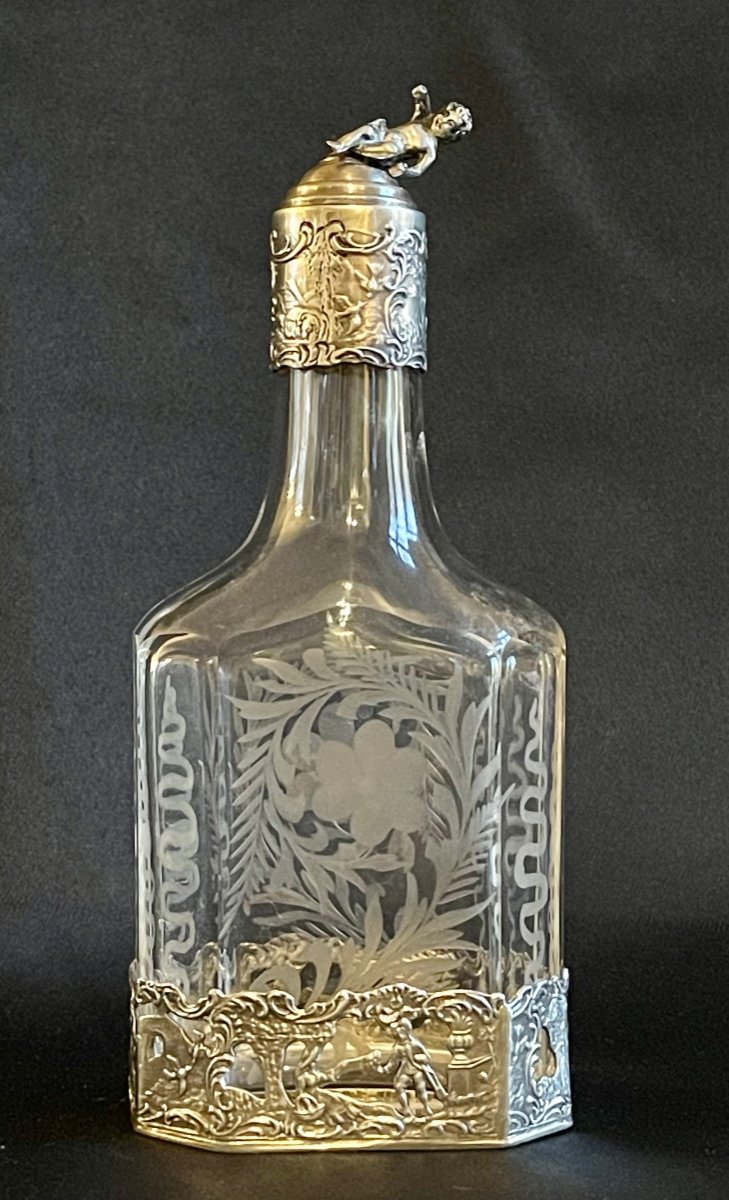 Carafe ,bouteille Gravé Monture Argenté Sterling ,germany XIXè 