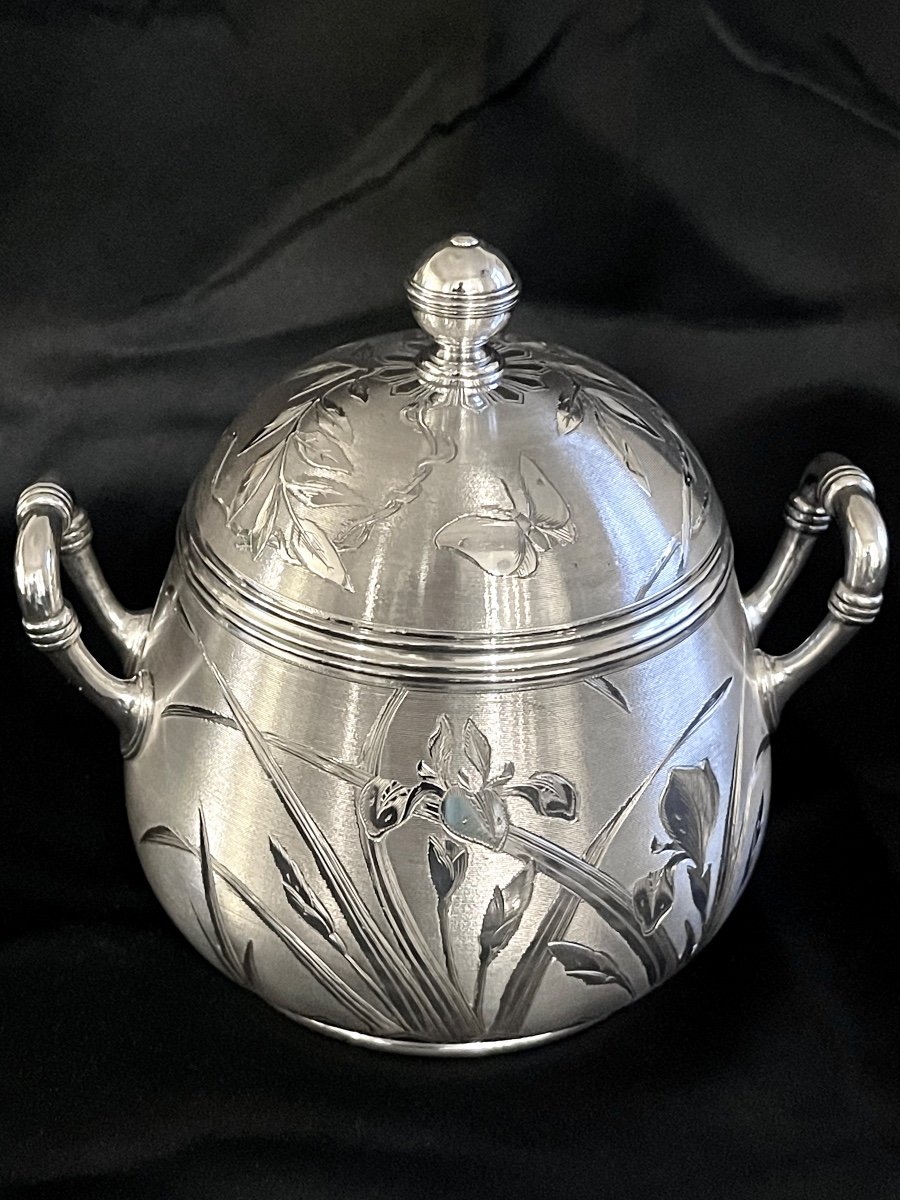 Christofle, Art Nouveau Period Sugar Bowl, Very Good Condition, Silver Metal -photo-2