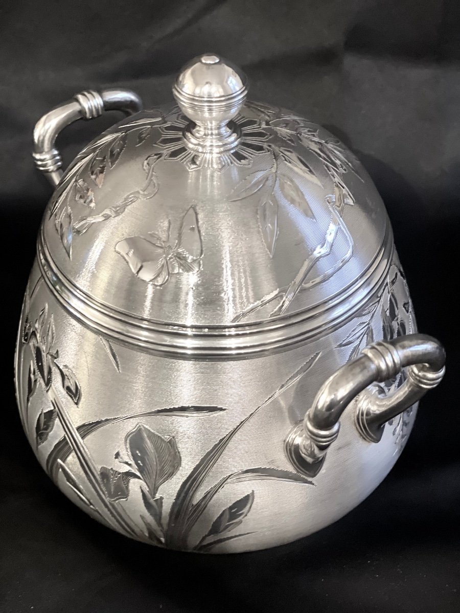 Christofle, Art Nouveau Period Sugar Bowl, Very Good Condition, Silver Metal -photo-3