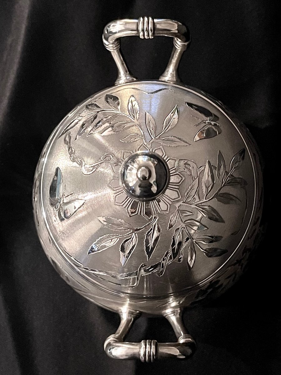 Christofle, Art Nouveau Period Sugar Bowl, Very Good Condition, Silver Metal -photo-4